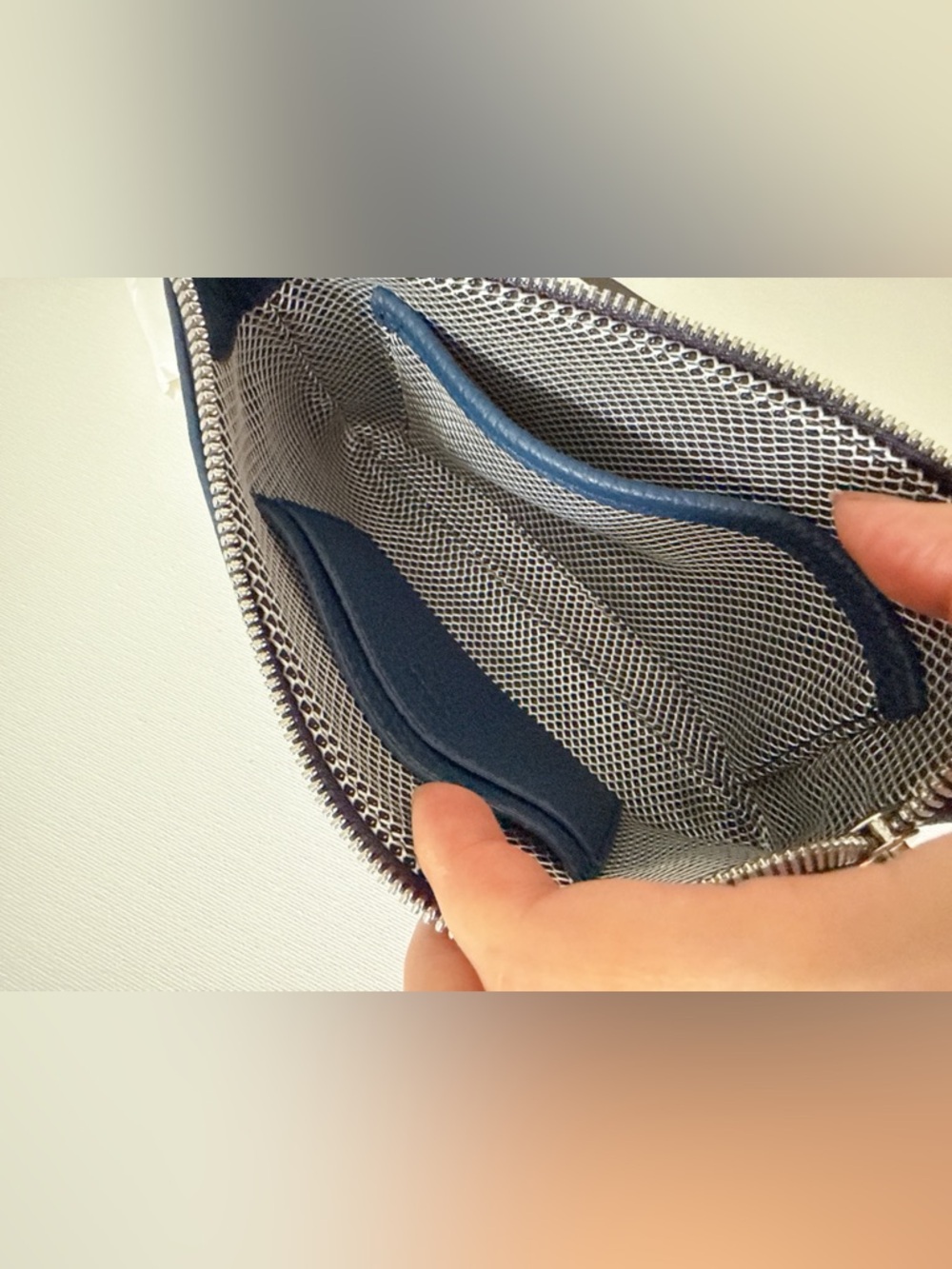 MCM Navy Blue Leather Wristlet with Logo Webbing Strap - Picture 7 of 7